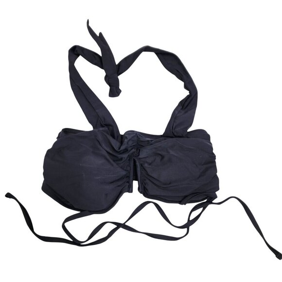 Black Two-Piece Ruched Halter Swimsuit Bikini High-Waisted Bottoms Size Small - Picture 4 of 8